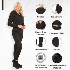 Conjunto Deportivo de Invierno para Mujer, Sudadera Corta y Pantalones de Chándal, Personalizado, Transpirable, de Algodón y Felpa, Estilo Vintage - Product Image 3