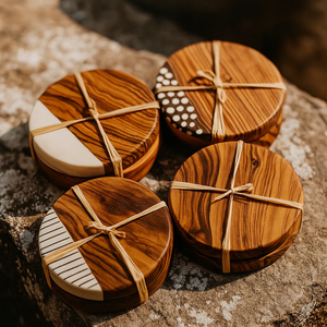 Premium Wooden Beverage Coaster Round Wood <b>Cup</b> <b>Mat</b> for Dining Table and Restaurant Use - Product Image 6