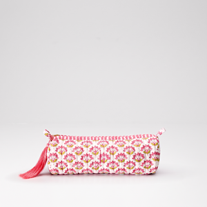 Pochette à motif floral rose avec fermeture éclair à pompon, sac à maquillage en coton, trousse de toilette de voyage au prix de gros, modèle BG-1002, Sevya Store - Product Image 1