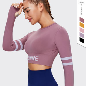 Ropa Deportiva para Mujer, Camiseta de Yoga sin Costuras de Color Sólido, Manga Larga, Top Corto para Entrenamiento, Secado Rápido, Transpirable, Conjuntos de Yoga - Product Image 1