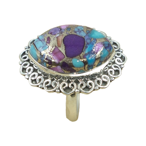 Pink Blue Copper Turquoise 925 Sterling <b>Silver</b> <b>Ring</b> Handmade Mosaic Inlay Vintage <b>Statement</b> Jewelry Women Gift for Anniversary - Product Image 1
