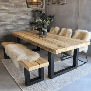 Table à manger ovale industrielle en bois de manguier massif, hauteur réglable, moderne, pour la maison, le bureau, la chambre, la salle de sport, la salle de bain, le restaurant - Product Image 5