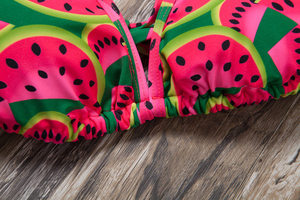 Women's Watermelon Print Bikini Set <b>Crossed</b> Halter <b>Top</b> Hollow Out Hipster Bottom Spandex Polyester Swimwear - Product Image 4