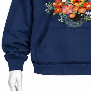 <b>Navy</b> Blue Bouquet Flowers Pullover Hoodie Colorful Floral Graphic Oversized Sweatshirt Kangaroo Pocket Casual Streetwear <b>Top</b> - Product Image 5