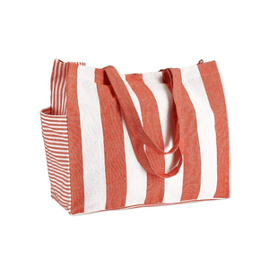 Wholesale Custom Logo Red Stripe Cotton Canvas Beach <b>Bag</b> Eco Friendly Large Capacity Summer Shopping <b>Tote</b> <b>Bag</b> Rope Handle - Product Image 1