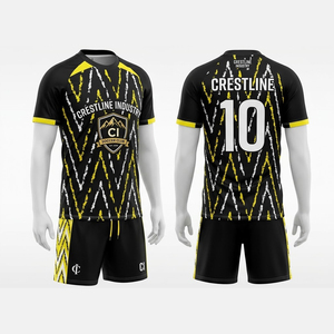 ชุดเสื้อฟุตบอล Crestline Industry สำหรับผู้ชาย สีดำ-เหลือง ลายเรขาคณิต พิมพ์ลายแบบ Sublimation ระบายเหงื่อได้ดี แขนสั้น - Product Image 1