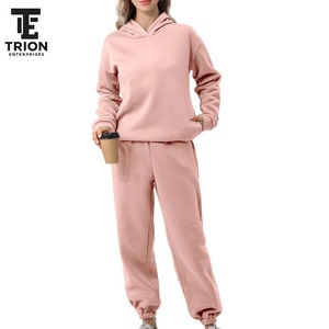 Ensemble de survêtement pour femme en coton épais, deux pièces, uni, respirant, avec sweat à capuche oversize - Product Image 1