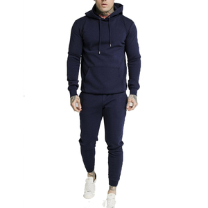 Conjunto de chándal con capucha azul marino liso para hombre, de corte regular, top de manga larga, MOQ para marcas de ropa, pantalones de chándal bordados - Product Image 3