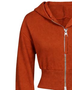 Sudadera con capucha corta para mujer, color naranja óxido, con cremallera, corte ajustado, manga larga, de algodón y forro polar, estilo urbano, con logotipo personalizado, fabricante ODM - Product Image 3