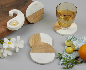 Natural Wood Marble Tea Coaster Premium Coffee Mug Mat Dining <b>Table</b> <b>Protection</b> Coaster Elegant Modern Design - Product Image 2