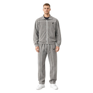 Men's Velour <b>Zip</b> Hoodies Jogger Tracksuit Premium Urban Street Fashion Casual Activewear Wholesale Factory Supplier - Product Image 1