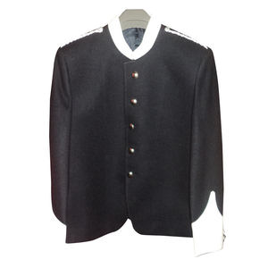 Veste de style militaire noire pour homme, avec bordure tressée dorée, col montant, manches longues, fermeture boutonnée, détails brodés, laine et coton - Product Image 5