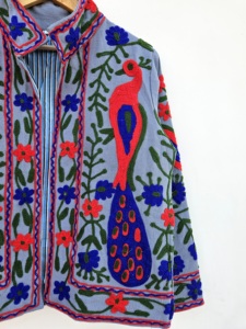 Breathable 100% Velvet Suzani Embroidered Floral Printed Jacket <b>Covered</b> <b>Button</b> Closure Full Sleeve for Women's Spring Autumn - Product Image 5