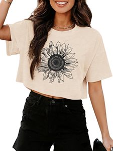 Women Casual <b>Crop</b> Tee Summer Graphic T Shirt Loose Fit Fashion <b>Top</b> Bulk Order - Product Image 1