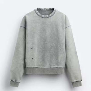 Sweat-shirts à col rond surdimensionnés personnalisés avec impression en relief, effet usé et délavé à l'acide, en coton French Terry épais pour hommes - Product Image 3