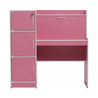 Escritorio de Estudio Rosa Multifuncional y Duradero NUHOOM-BASIC con Gabinete con Cerradura y Estantería, Estación de Trabajo Moderna de Madera