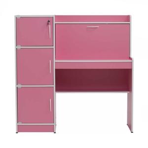 Pink Study <b>Desk</b> with Locking Cabinet Lido Home Office Computer <b>Desk</b> Modern Wood Workstation - Product Image 2