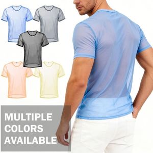 T-shirt à manches courtes en maille fine bleue, respirant, en polyester et élasthanne, anti-transpiration, flexible, couche de base pour le fitness, chemises en maille pour hommes - Product Image 2