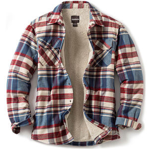 Wholesale Custom Logo Unisex Canvas Patchwork Hooded Streetwear Flared Quilted Shirt Jacket Plaid <b>Thermal</b> Fall Winter - Product Image 2