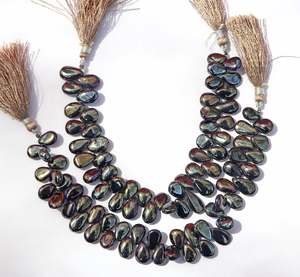 ลูกปัดสปิเนลสีดำธรรมชาติทรงลูกแพร์เรียบเนียน ร้อยเป็นเส้น สำหรับทำเครื่องประดับแฮนด์เมด ขายส่ง - Product Image 2