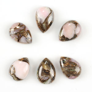 Opale rose naturelle unique et coquille d'ormeau, cabochon en cuivre 10x14mm, forme poire, dos plat, gemme calibrée en vrac pour la fabrication de bijoux - Product Image 1