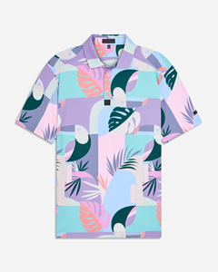 Chemise de golf en polyester recyclé et élasthanne tricotée, anti-transpiration, UPF 40, coupe classique, imprimée par sublimation, anti-plis, manches courtes - Product Image 1