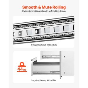 Îlots de cuisine extérieurs sur roulettes en acier inoxydable avec tiroirs BBQ encastrés 15 po L x 25,4 po H x 19 po P, îlot de rangement 19 po L x 19 po P - Product Image 5