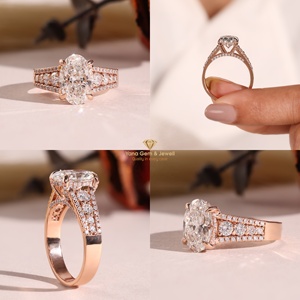 Bague de créateur haut de gamme en or rose massif 14 carats, diamant de laboratoire CVD certifié IGI, pureté VVS2, couleur F, 3,00 carats, taille ovale premium - Product Image 5