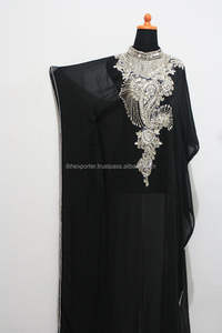 Caftan marocain noir élégant brodé et perlé à la main Caftan marocain musulman Abaya robe marocaine - Product Image 1