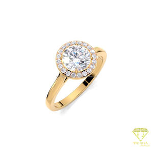 Bague de fiançailles solitaire en or jaune avec halo caché, diamant de laboratoire rond, cadeau de mariage ou d'anniversaire - Product Image 3
