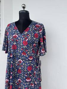 Women's Hand Block Print Cotton Wrap Maxi <b>Dress</b> Floral V Neck Summer Wear Bohemian Fashion Ladies Garment - Product Image 2