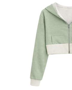 Sudadera con capucha corta personalizada para mujer, color verde salvia y algodón, con bloques de color, estilo casual, ropa de calle, chaqueta para mujer - Product Image 4