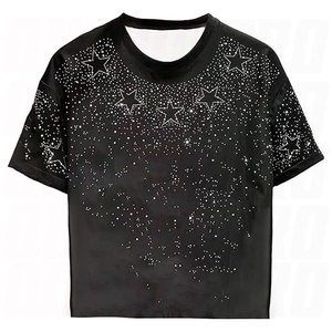 Camiseta con estampado de diamantes de imitación y estrellas brillantes para hombre, camiseta informal de manga corta con cuello redondo, camiseta gráfica brillante, ropa de calle ligera para fiesta y club - Product Image 1