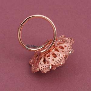 18K Gold Plated Zircon Dual Tone Flower Ring Resizable Women's Band - Product Image 5