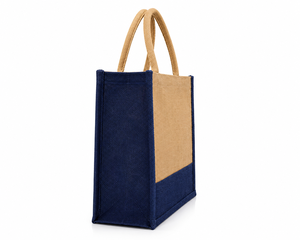 Eco-Friendly Jute Shopping <b>Bag</b> <b>Medium</b> <b>Size</b> Navy Blue Trim Rope Handle Custom Logo Grocery Tote - Product Image 6