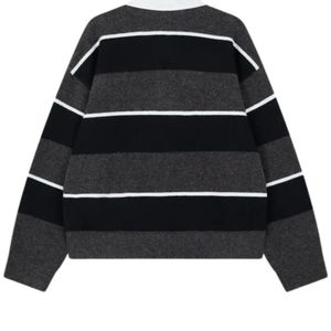 Suéter Polo de Punto a Rayas para Hombre, Cuello en Contraste, Color Carbón, Manga Larga, Estilo Casual, para Invierno, Mezcla de Algodón Suave, OEM - Product Image 2