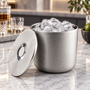 Seau à glace de luxe en acier inoxydable avec couvercle, réutilisable, écologique, antidérapant, accessoire de bar, conteneur à glaçons en métal Alabanza - Product Image 2