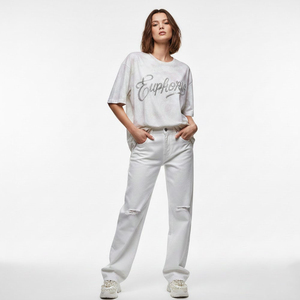 Camiseta Corta de Verano para Mujer, Diseño Personalizado, Cuello Redondo, Informal, de Algodón Ecológico Teñido, de Secado Rápido, Transpirable, de Color Sólido - Product Image 5