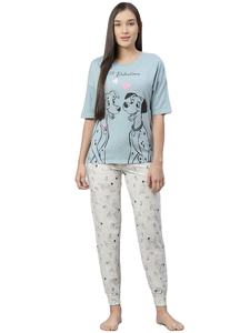 ชุดนอนผ้าฝ้ายพิมพ์ลายตัวละครสำหรับผู้หญิงชุดนอนแบบลำลองระบายอากาศได้ดีพิมพ์ลายคอเต็มสายสปาเก็ตตี้เอวยางยืดฤดูใบไม้ผลิ100% - Product Image 2