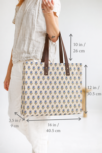 Sacs en toile imprimés à motifs floraux pour le travail, les courses et l'usage quotidien avec poignées en cuir, sacs fourre-tout en coton imprimé de qualité supérieure - Product Image 2