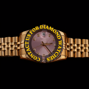 Montre-bracelet attrayante au design personnalisé, avec un cadran rond rose, sertie de diamants en moissanite, en acier inoxydable plaqué or, pour homme et femme - Product Image 1
