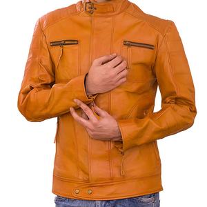 Chaqueta de cuero vintage para hombre, chaqueta de motorista de cuero de vaca marrón - Product Image 1
