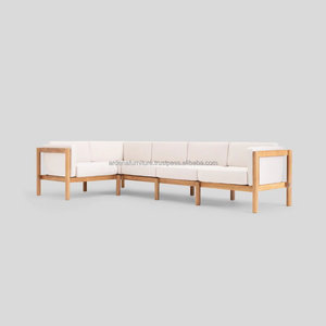 Minimalist Modern Teak Wood L-Shape Outdoor <b>Sofa</b> <b>Set</b> with Removable <b>Cushions</b> for Home Villa Hotel Living Room Park Courtyard - Product Image 1