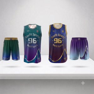 Ensemble de maillot de basket Rexfit Sports, sublimé vert orange, unisexe adulte, coupe régulière, séchage rapide, polyester, débardeur et short - Product Image 2