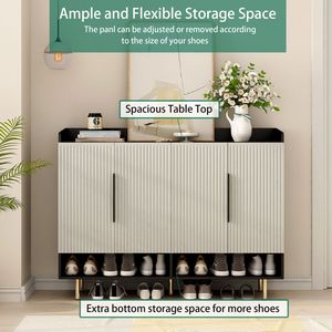 Large Modern 4-Door Shoe Storage Organizer Cabinet Adjustable Sideboard with Entryway Black Shoe Rack - Product Image 6