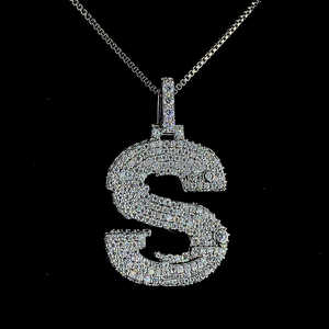 Nuevo diseñador 925 plata esterlina letra alfabeto colgante tachonado con corte brillante redondo VVs claridad Moissanite diamantes - Product Image 1