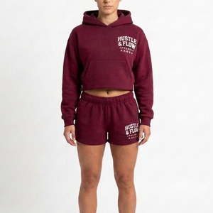 Solid Color Long Sleeve Hoodiw With Shorts <b>Twin</b> <b>Set</b> <b>Women</b> 2 Piece Crop Hoodie With Shorts <b>Women</b> Hooded Shorts <b>Set</b> - Product Image 1