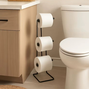 Porte-papier toilette autoportant en fer, construction robuste, pour le rangement et l'organisation des essuie-tout de salle de bain - Product Image 1