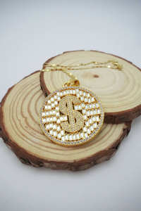 Collares de Moda con Colgante Redondo Chapado en Oro Estilo Hip Hop Punk con Diamantes Incrustados y Símbolo de Dinero Funky - Product Image 2