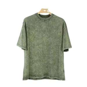 T-shirt à col rond pour homme, coupe ample, couleur unie, tissu jersey lavé, style décontracté, tricoté, teint uni - Product Image 2